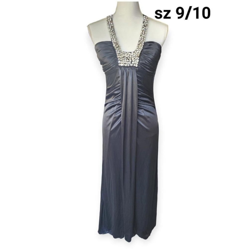 Vtg Masquerade sz 9/10 Black Formal Halter Jeweled Mermaid Style Long Gown Dress